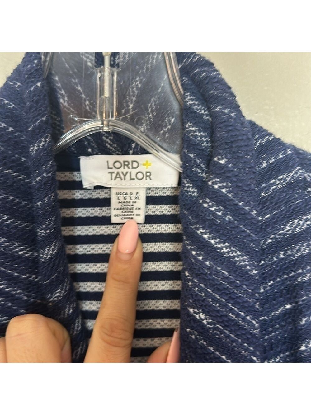 Lord & Taylor Waterfall Relaxed Fit Striped Navy Blue Open Front Cardigan - Picture 5 of 9